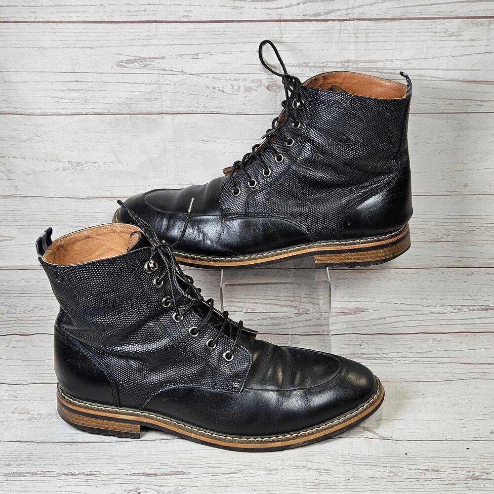 PETER WERTH Turnmill Apron Men's Black Leather Boots US 9 Lace-Up